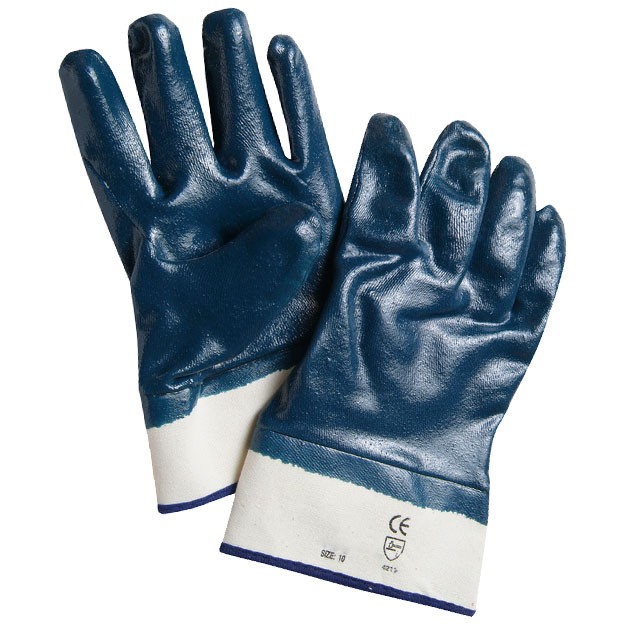 Γάντια Εργασίας NBR Μπλε με Μανσέτα